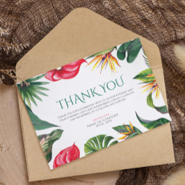 Tarjeta De Agradecimiento Flores tropicales y hojas elegante matrimonio
