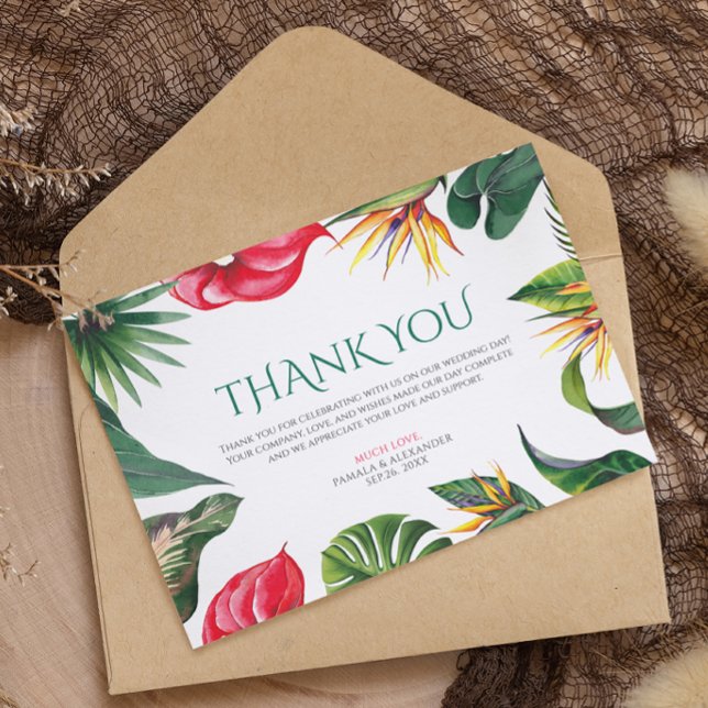 Tarjeta De Agradecimiento Flores tropicales y hojas elegante matrimonio (Subido por el creador)