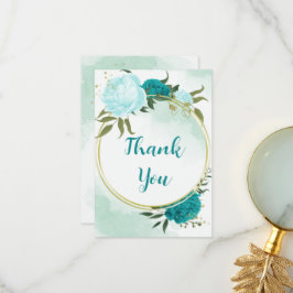 Tarjeta De Agradecimiento flores turquesa hojas verdes boda