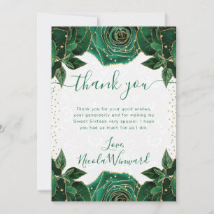 Tarjeta De Agradecimiento Flores verde y dorado acuarela Dulces 16