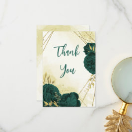Tarjeta De Agradecimiento Flores verdes de esmeralda hojas de oro boda