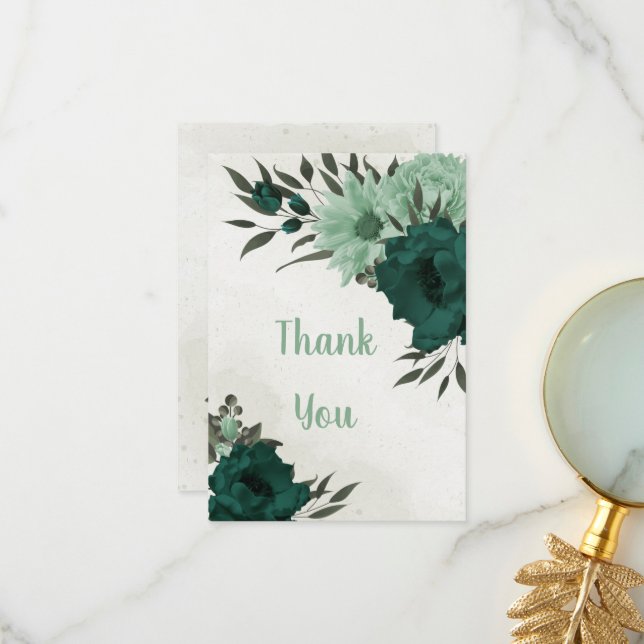 Tarjeta De Agradecimiento flores verdes esmeraldas botánicas (Anverso/Reverso In Situ)