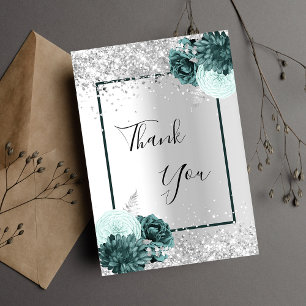 Tarjeta De Agradecimiento Flores verdes plateadas