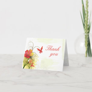 Tarjeta De Agradecimiento Flores verdes rojas + boda mariposa gracias