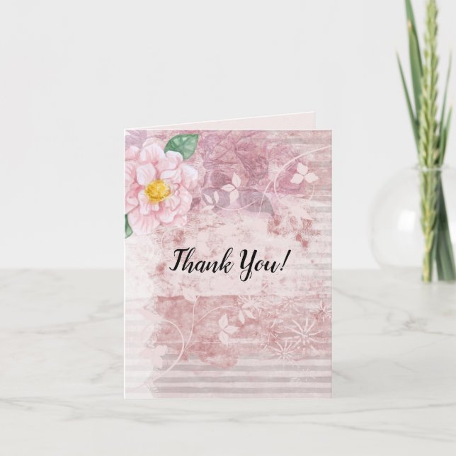 Tarjeta De Agradecimiento Flores verdes rosadas del Día de la Madre (Anverso)