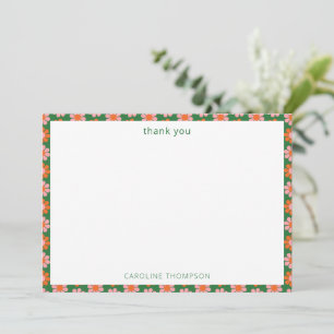 Tarjeta De Agradecimiento Flores Verdes Rosadas Retro Bridal Shower Personal