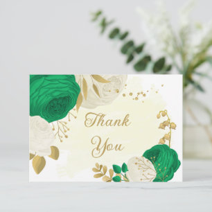 Tarjeta De Agradecimiento flores verdes y blancas boda botánica dorada