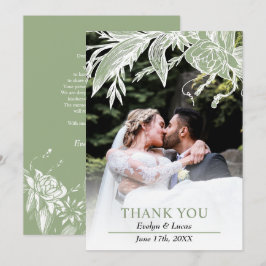 Tarjeta De Agradecimiento Flores verdes y blancas sabrosas foto boda