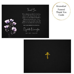 Tarjeta De Agradecimiento Flores violetas etéreos Funeral Cristiano Ortodoxo
