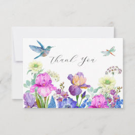 Tarjeta De Agradecimiento Flores y colibrí pájaros Acuarela gracias 