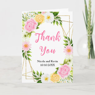 Tarjeta De Agradecimiento Flores y Follaje Amarillo y Rosa de Verano