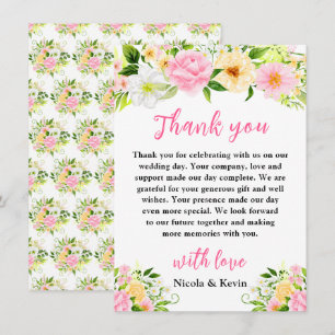 Tarjeta De Agradecimiento Flores y Follaje Amarillos y Rosados de Verano