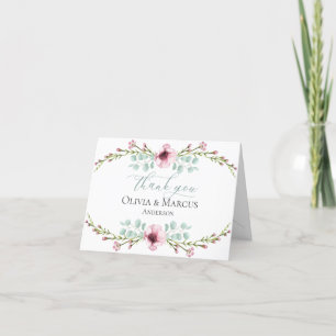 Tarjeta De Agradecimiento Flores y Follaje de Anémona Rosa Bonita