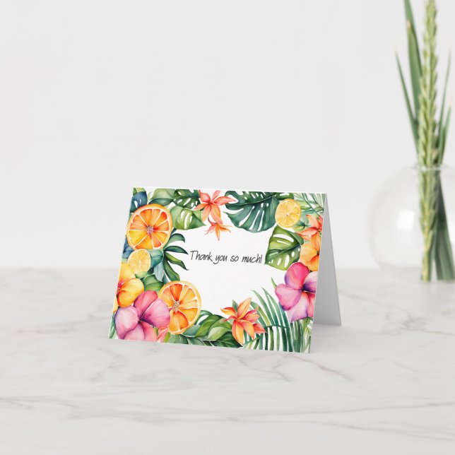 Tarjeta De Agradecimiento Flores y Frutas Tropicales Gracias (Anverso)