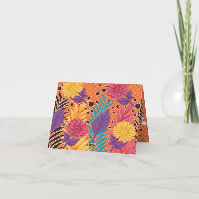 Tarjeta De Agradecimiento flores y hojas coloridas sobre un fondo negro (Reverso)