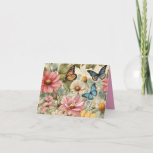Tarjeta De Agradecimiento Flores Y Mariposas Obra De Arte