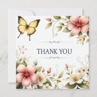 Tarjeta De Agradecimiento Flores y mariposas vintage
