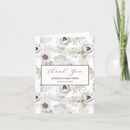 Tarjeta De Agradecimiento Flores y plumas blancas