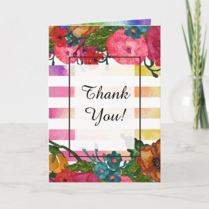 Tarjeta De Agradecimiento Flores y rayas de color de agua ¡Gracias!