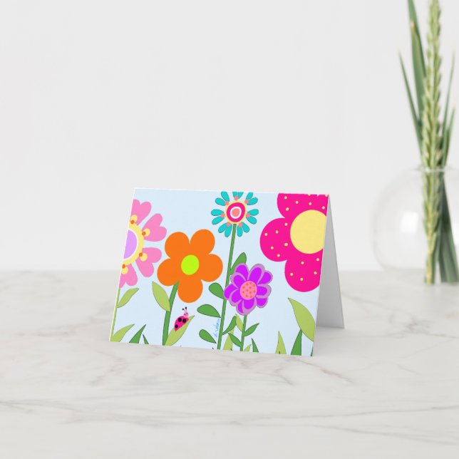 Tarjeta De Agradecimiento Flores y señora Bug de la primavera (Anverso)