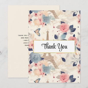 Tarjeta De Agradecimiento Flores y Torre Eiffel Patrón de París