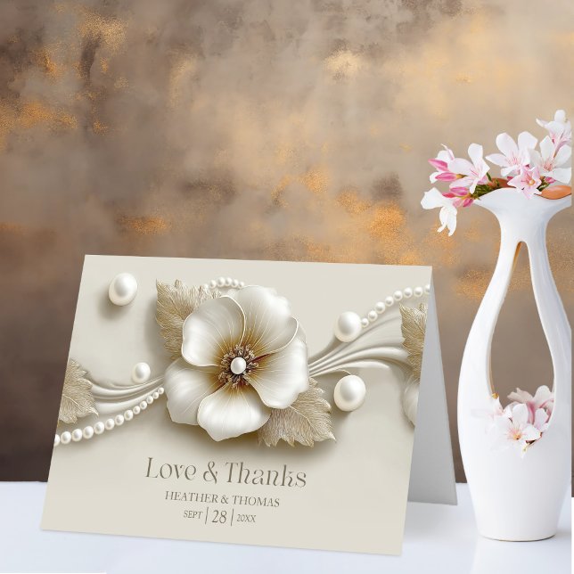 Tarjeta De Agradecimiento Flower and Pearls Love and Thanks Wedding (Subido por el creador)