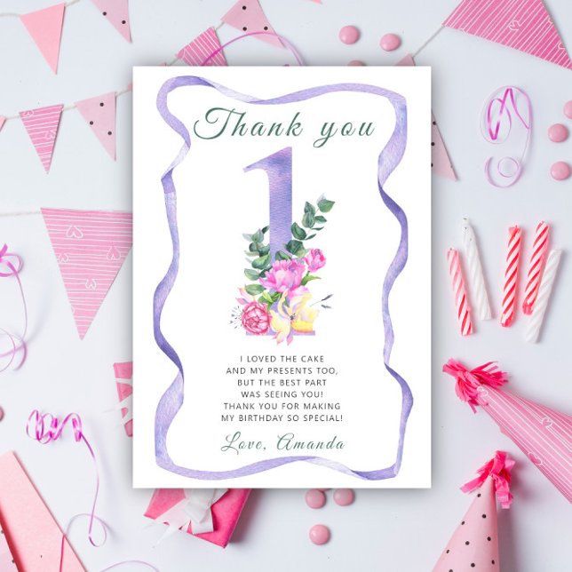 Tarjeta De Agradecimiento Flowers birthday party thank you  (Subido por el creador)