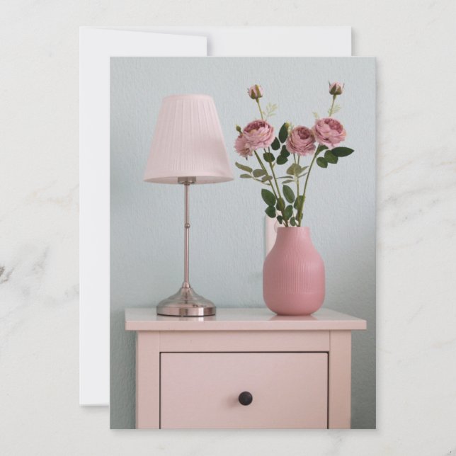 Tarjeta De Agradecimiento Flowers | Pale Pink Roses on Nightstand (Anverso)