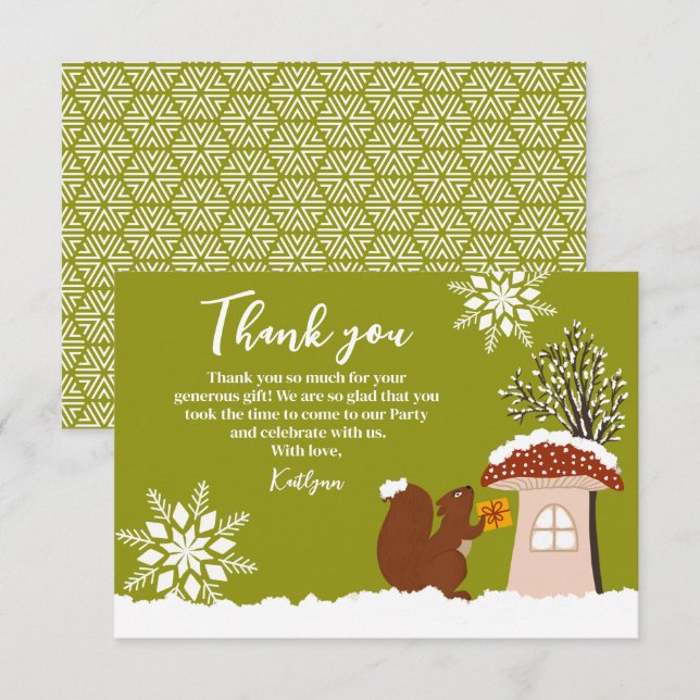 Tarjeta De Agradecimiento Fluffy Squirrel Gift Winter Gift (Anverso / Reverso)