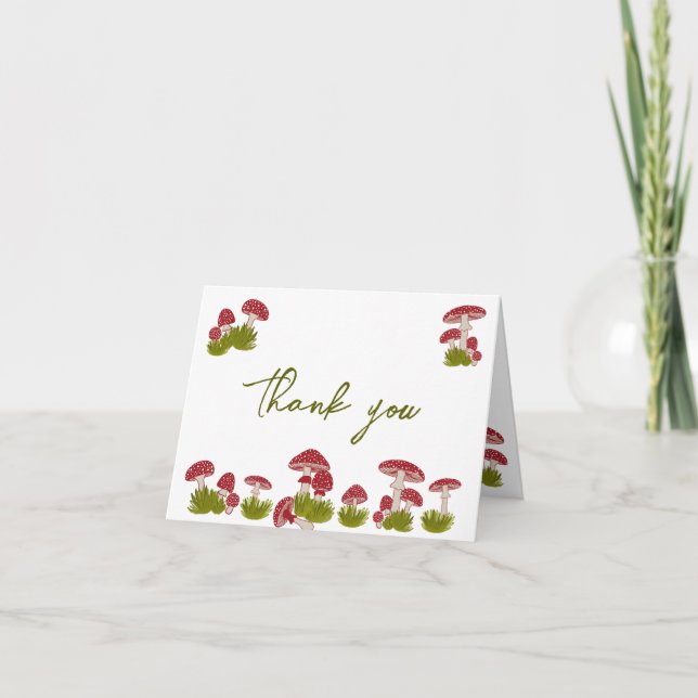 Tarjeta De Agradecimiento Fly Mushrooms Goblincore Garden Baby Shower (Anverso)