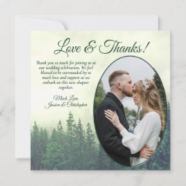 Tarjeta De Agradecimiento Foggy Green Pine Trees un Boda ruso oval foto