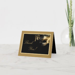 Tarjeta De Agradecimiento Folded Gracias Card Sweet 16 Gold Black