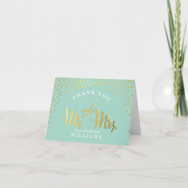Tarjeta De Agradecimiento FOLDED GRACIAS mini spot confetti oro menta (Anverso)