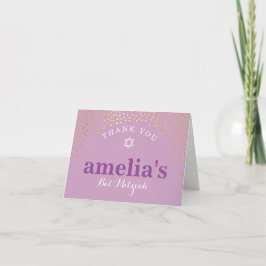 Tarjeta De Agradecimiento FOLDED THANK YOU bat mitzvah gold confetti purple