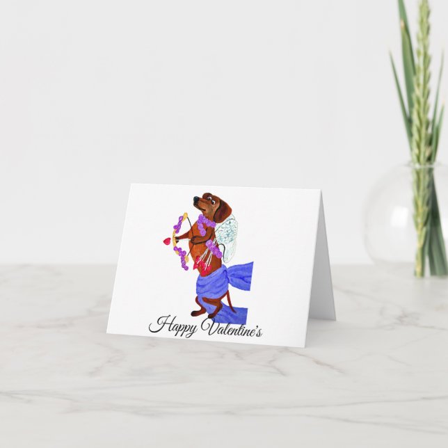 Tarjeta De Agradecimiento Folded Valentine's Day Dachshund cupid Card (Anverso)