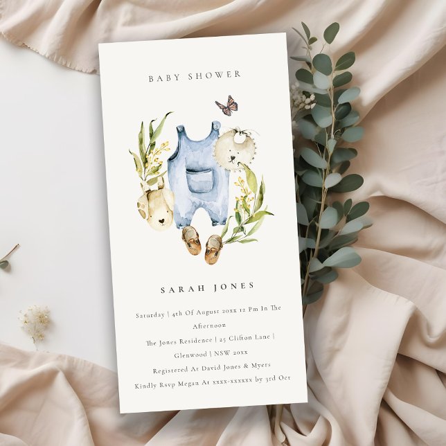 Tarjeta De Agradecimiento Foliage azul Ropa de bebé Invitada por Baby Shower (Subido por el creador)