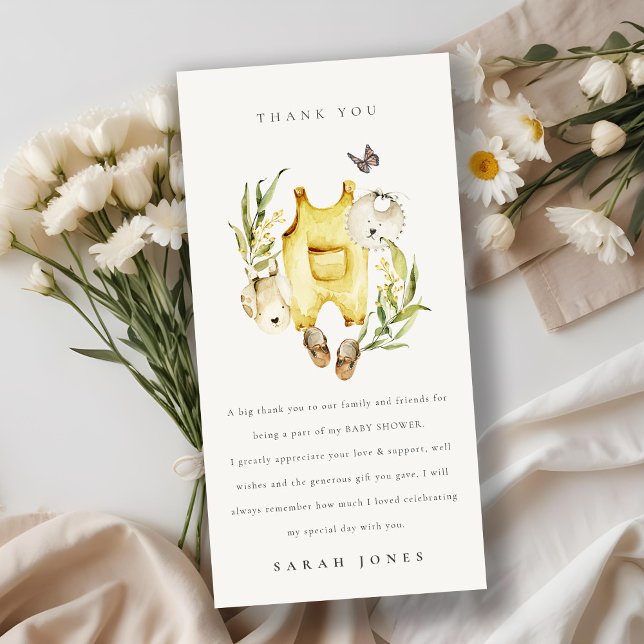 Tarjeta De Agradecimiento Foliage Cute Leafy Ropa Amarilla Baby Shower (Subido por el creador)