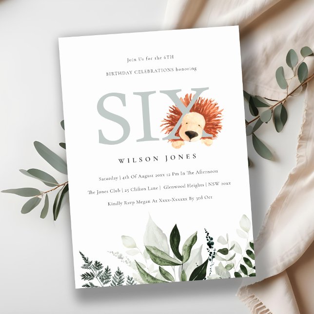 Tarjeta De Agradecimiento Foliage Cute Lion Invitado a la 6ª Fiesta de Cumpl (Subido por el creador)