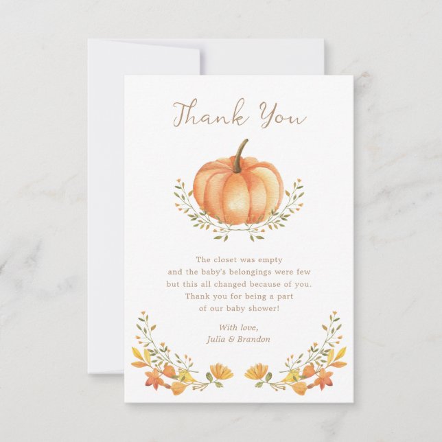 Tarjeta De Agradecimiento Foliage de Boho Pumpkin otoño en Baby Shower (Anverso)