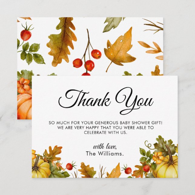 Tarjeta De Agradecimiento Foliage de calabaza Baby Shower otoño (Anverso / Reverso)