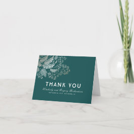 Tarjeta De Agradecimiento Foliage Elegant Wedding verde azulado Gracias