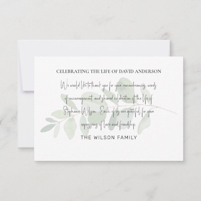 Tarjeta De Agradecimiento Foliage Funeral Bereavement Moderno Font (Reverso)