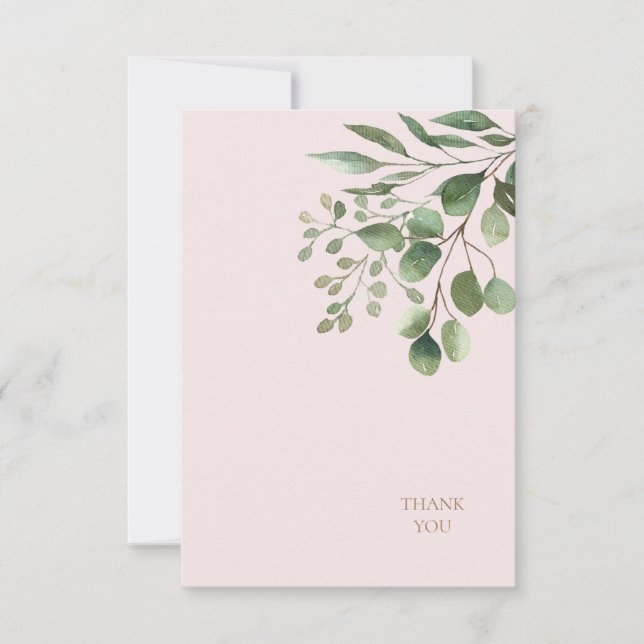 Tarjeta De Agradecimiento Foliage Gold Text Rubor Boda Gracias (Anverso)