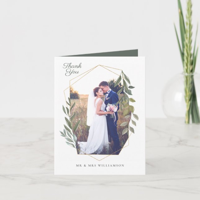 Tarjeta De Agradecimiento Foliage mínimo y terraza geométrica de oro (Anverso)