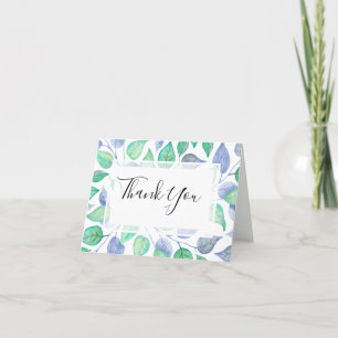 Tarjeta De Agradecimiento Foliage moderno color de agua Boda de hoja azul tu