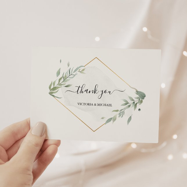 Tarjeta De Agradecimiento Foliage moderno deja acuarela elegante botánica (Subido por el creador)