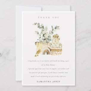 Tarjeta De Agradecimiento Foliage Rústico Boho Yellow Nursery Baby Shower
