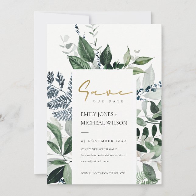 Tarjeta De Agradecimiento Foliage Tropical De Leafy Verde Guardar La Invitac (Anverso)