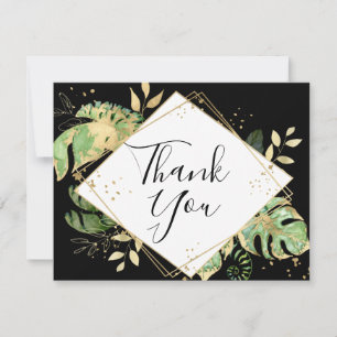 Tarjeta De Agradecimiento Foliage tropical geométrico negro y oro