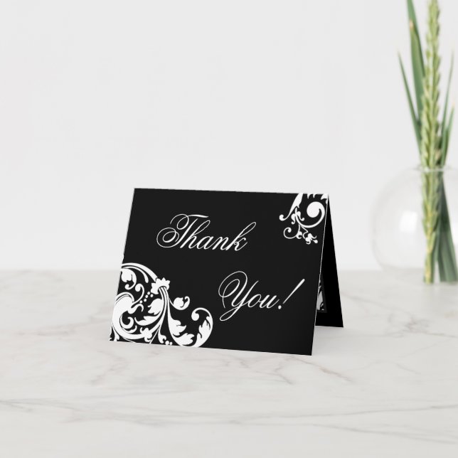 Tarjeta De Agradecimiento Follada Gracias Card Black Floral Filigree (Anverso)